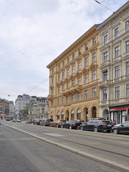 Ansicht auf die Fassadenseite Bellariastraße nach der Fertigstellung
