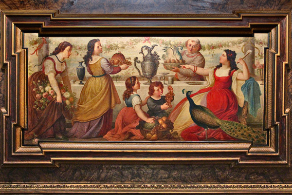 Plafond-Malerei von Julius Frank „Festmahl“ nach der Konservierung und  Restaurierung